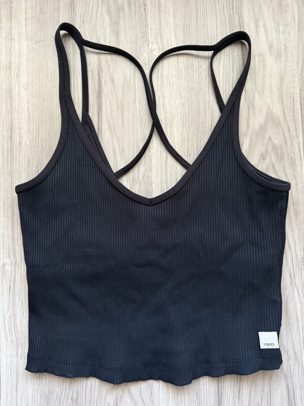Vuori Black Ribbed Crossback Tank